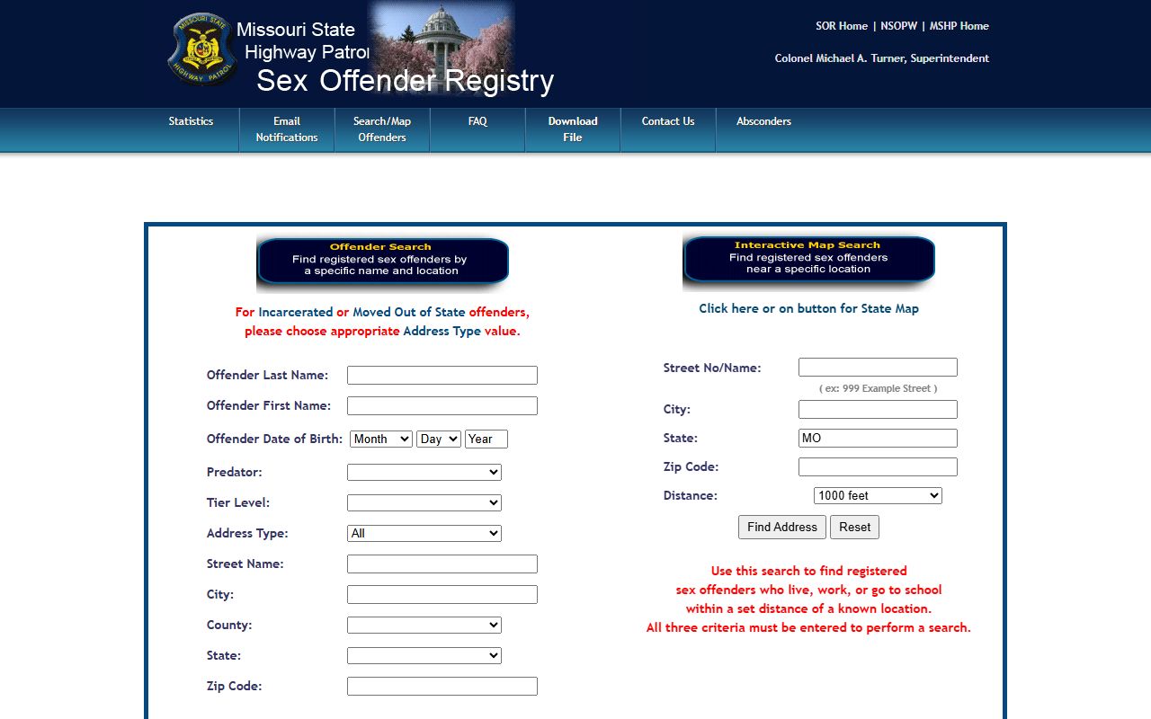 Reynolds County arrest records MSHP sex offender registry search