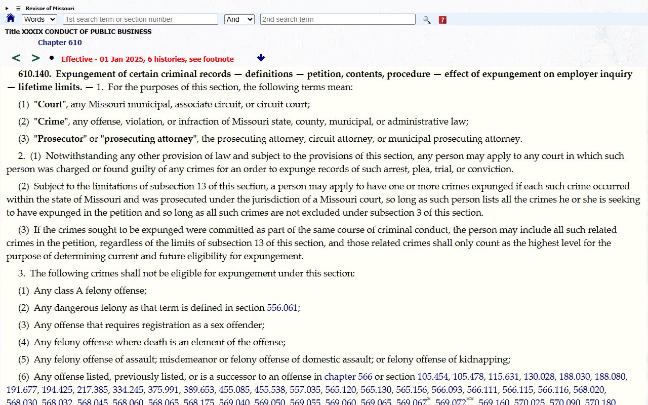 Reynolds County criminal court records expungement statute