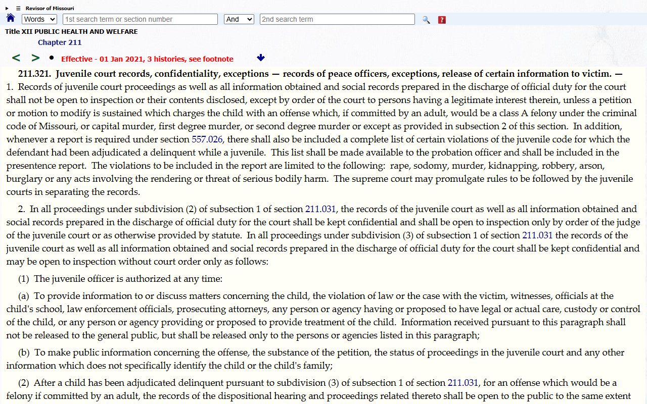 Reynolds County criminal court records juvenile confidentiality statute