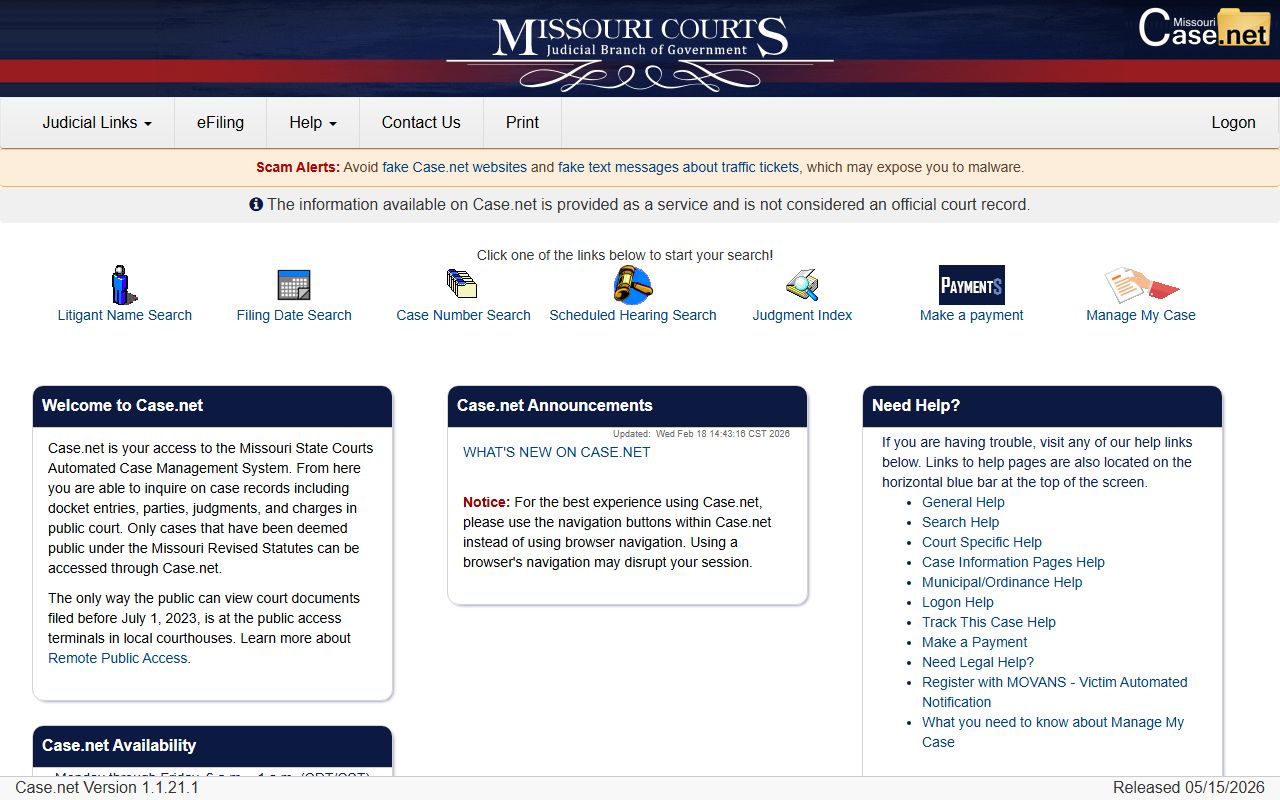 Reynolds County Court records Missouri Case.net search portal