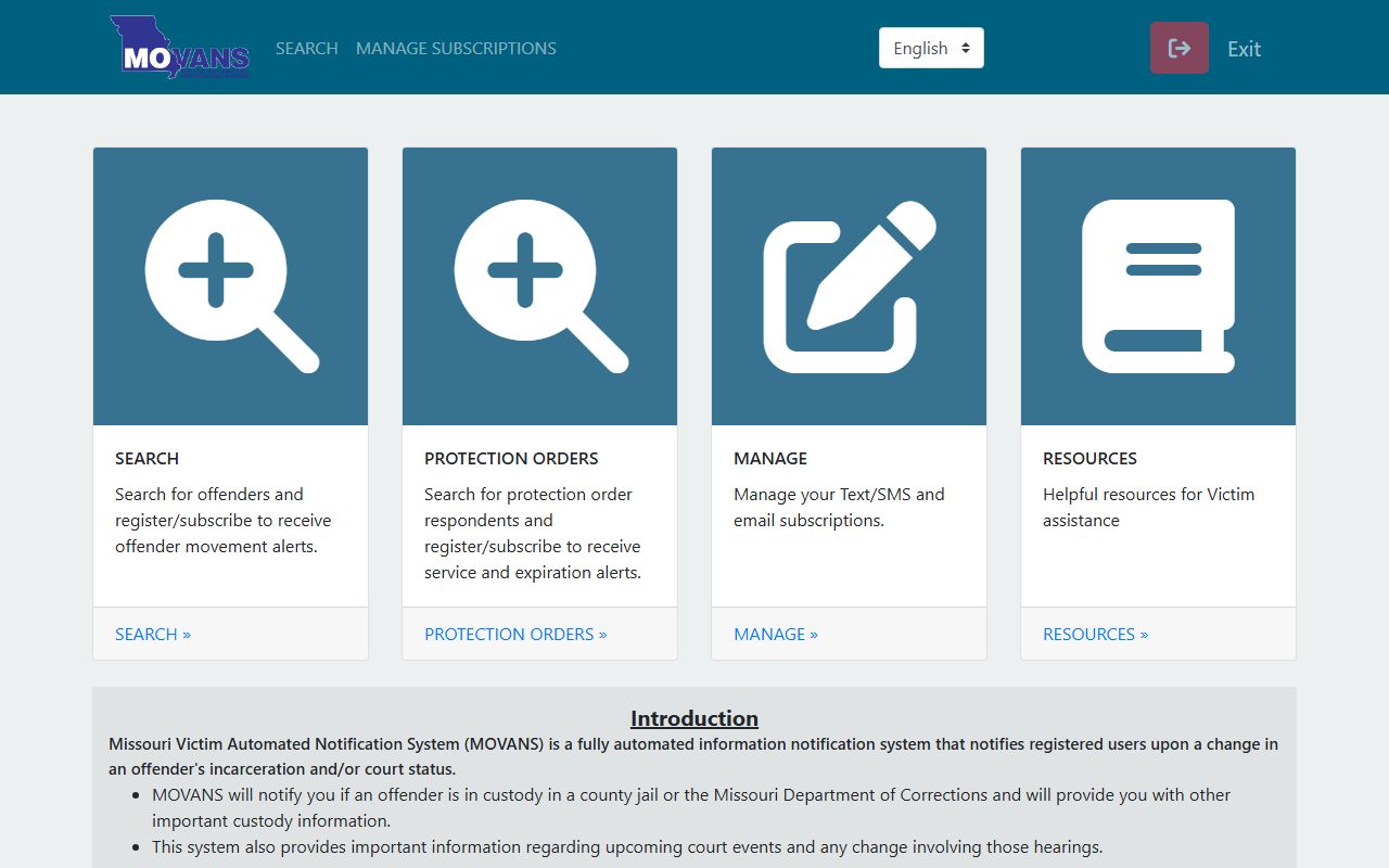 Reynolds County inmate records MOVANS custody notification portal